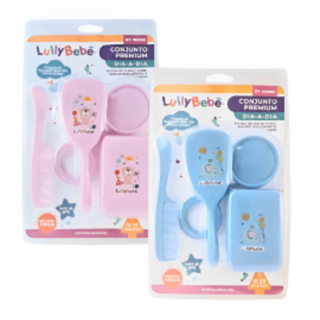 Kit Bebê Premium Lully Baby - Escova Pente Saboneteira e Chocalho