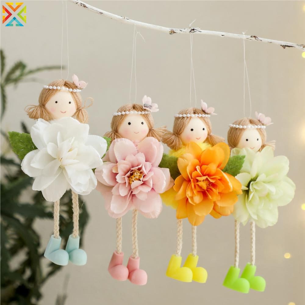 Grande Flor Menina Boneca Pingente Fada Pendurado Decoração Crianças Elfo Presente Para Casa Jardim Primavera Festa De P