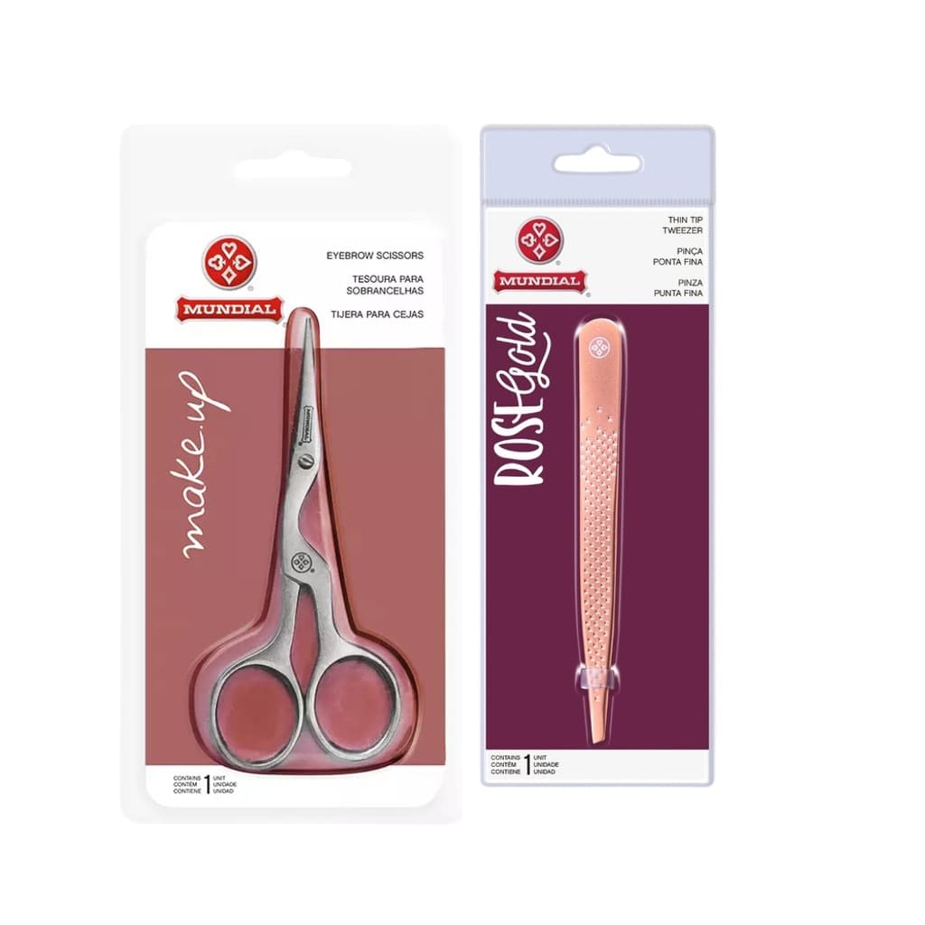 Kit Tesoura BC701 Pinça Rose Gold BC514 Sobrancelha Mundial