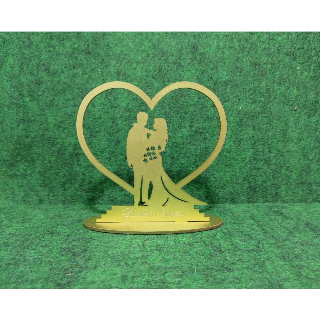 Topo para Bolo Noivos Coração em Volta Personalizado os Nomes Todo Dourado