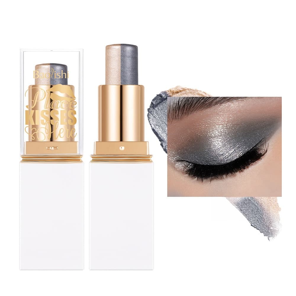 Sombra de duas cores em bastão, efeito duplo, brilho fino, maquiagem perolada, paleta de sombras