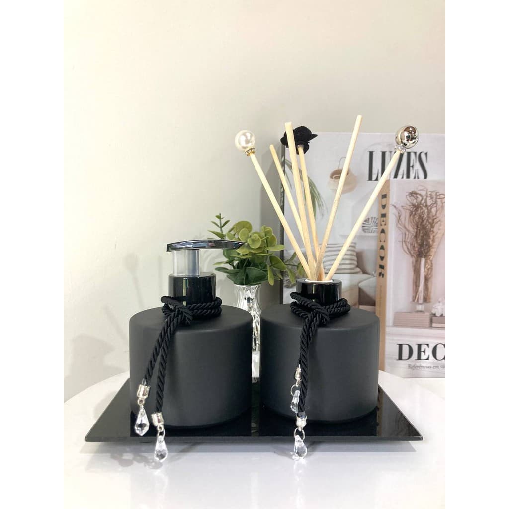 Kit Difusor e Saboneteira com Bandeja Preto Fosco Pícolo