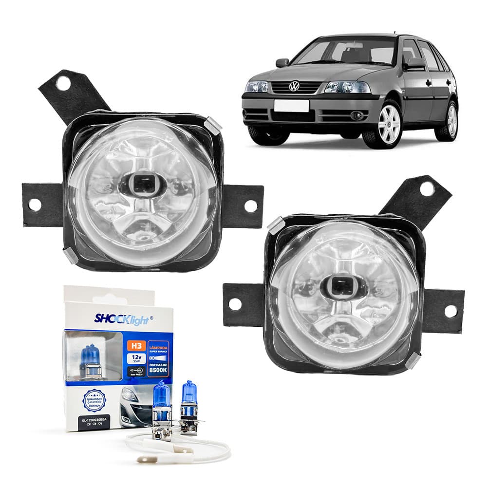 Par Farol de Milha Gol G3 + Lâmpada H3 Super branca 8500K