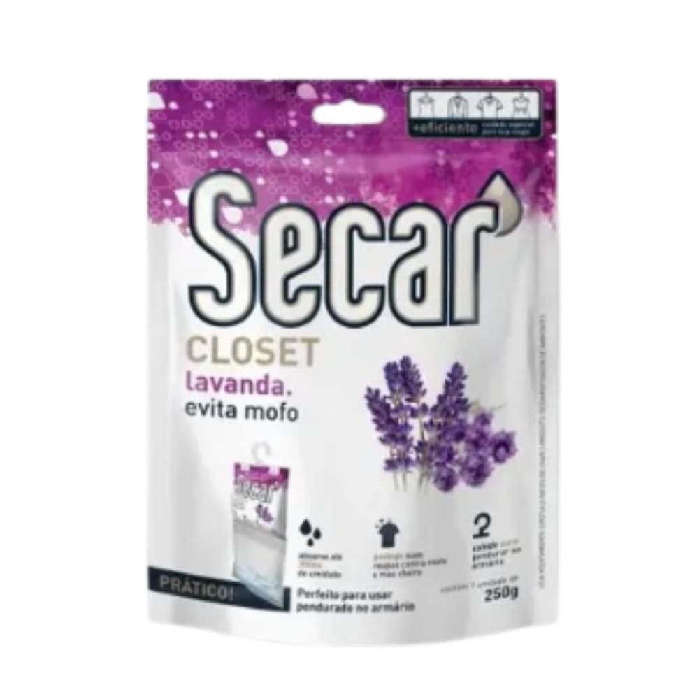 Desumidificador Armário Secar 250g Antimofo Odor Lavanda Evita Mofo Cabide Cabideiro Não Seja