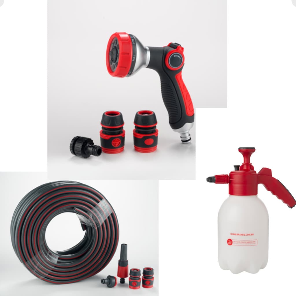 Kit Jardim Mangueira 25m 1/2 + Pistola 8 Jatos Regulável + Pulverizador Manual 1,5L – Irrigação e Limpeza Completa
