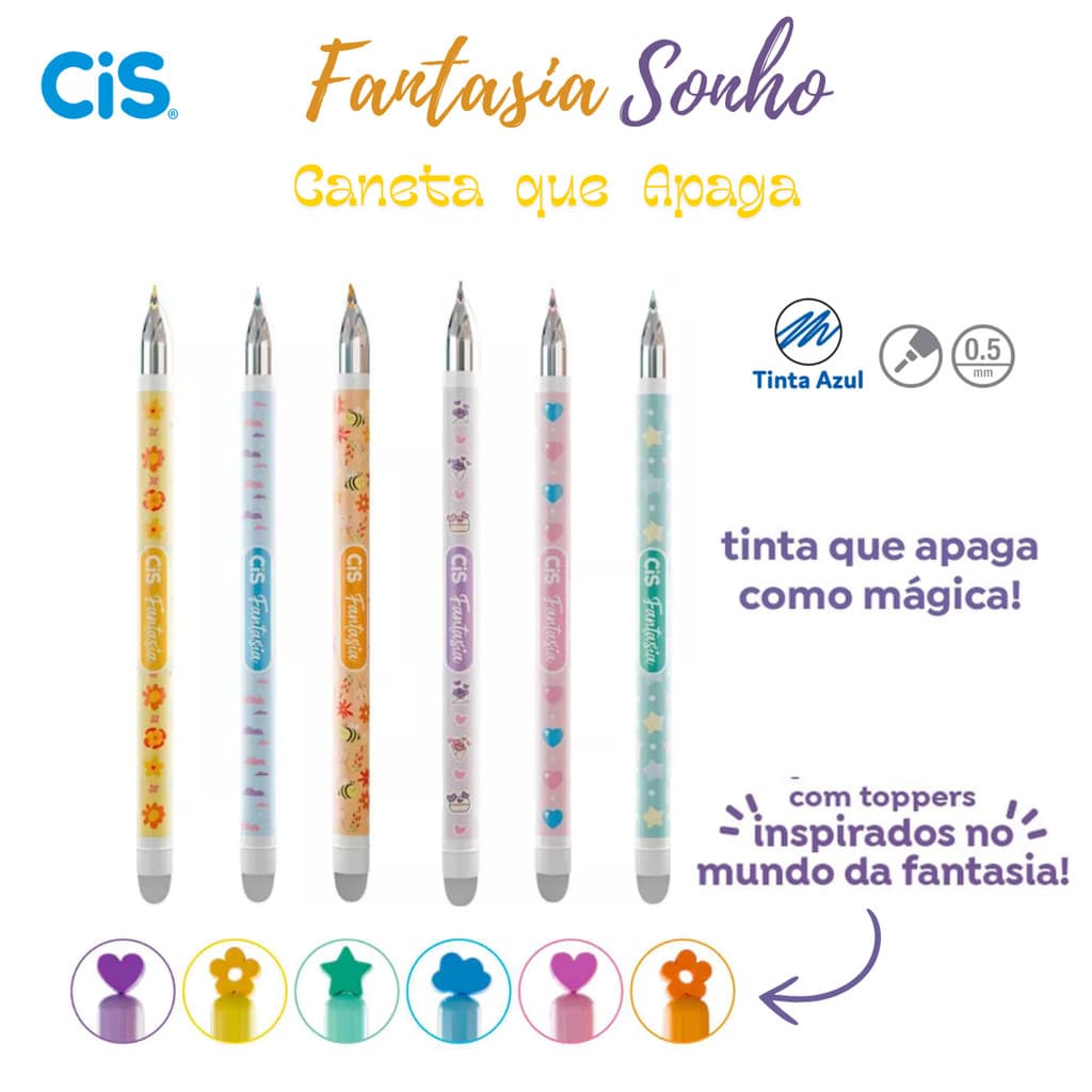 Caneta Gel Apagavél Cis Fantasia  Sonhos Cores a Escolha
