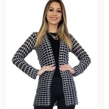 Cardigan Tricot Preto blogueirinha fashion estiloso, vazadinho lindo veste super bem - SR00190