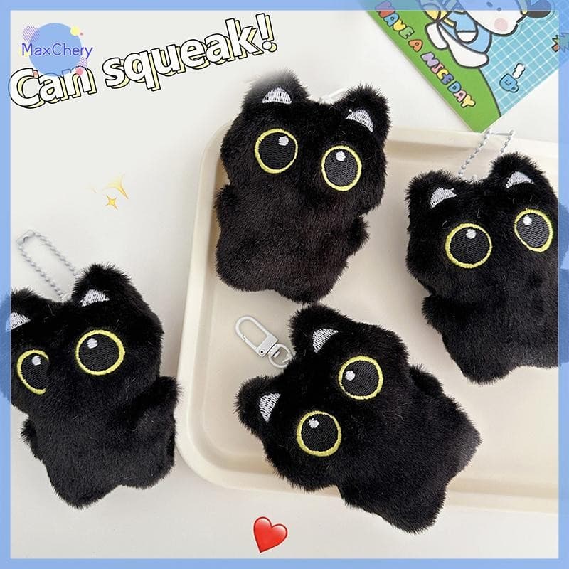 MCHY > 1 Peça 12cm Chaveiro De Pelúcia Preto Fofo Gatinho De Desenho Animado Boneca Macia Pingente Carro Mochila Bolsa D