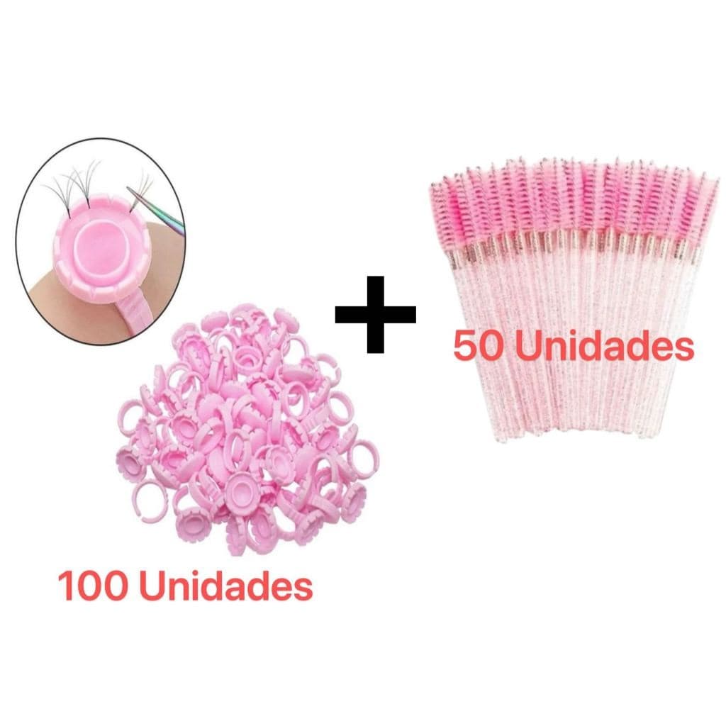 Kit Para Extensão de Cílios Completo com 50 Escovinhas+ 100 Anel de Batoque