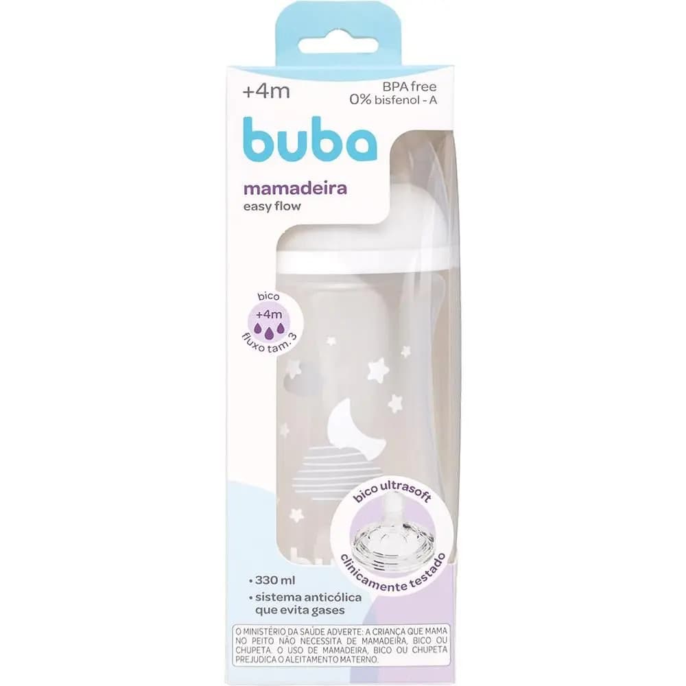 MAMADEIRA EASY FLOW NUVEM BRANCA 330ML ANTICÓLICA +4 MESES - BUBA