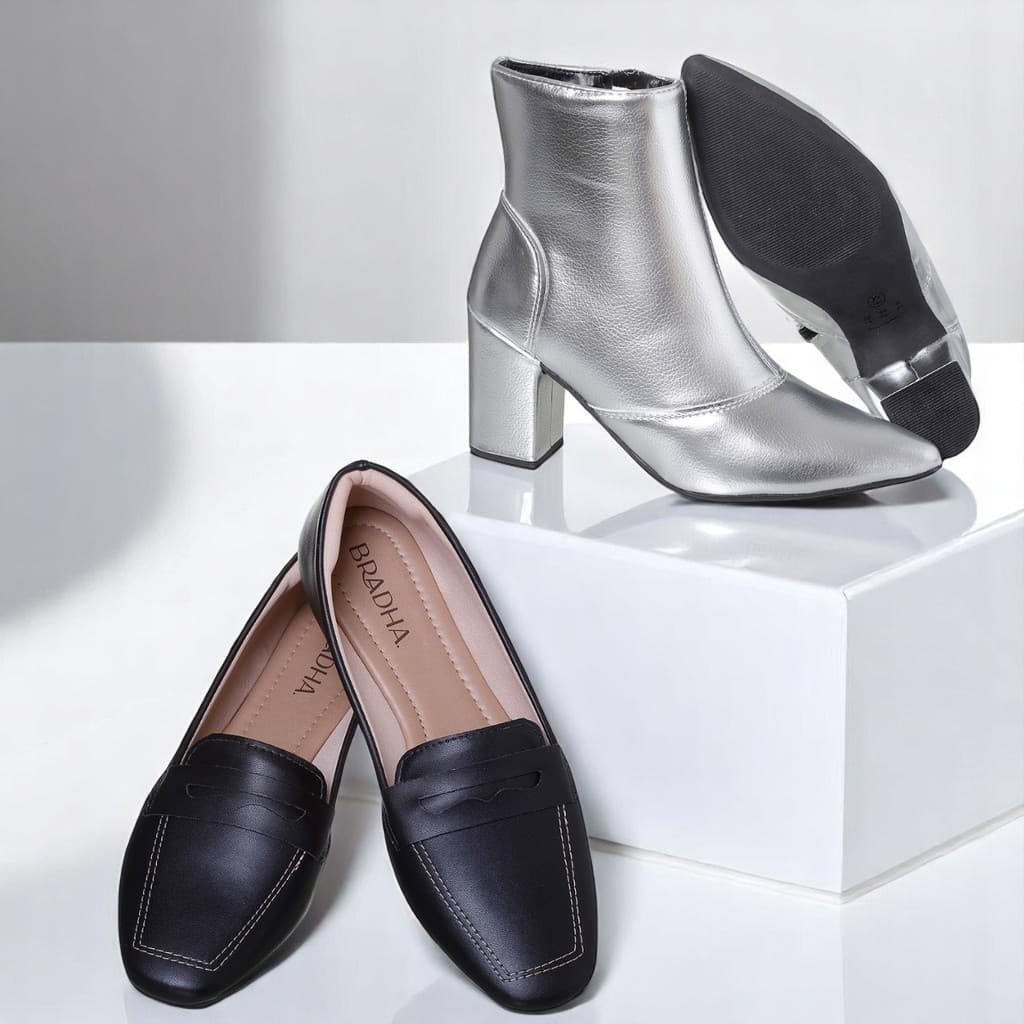 Kit 2 Pares De Calçados Bota Feminina + Sapatilha Bico Quadrado Mocassim