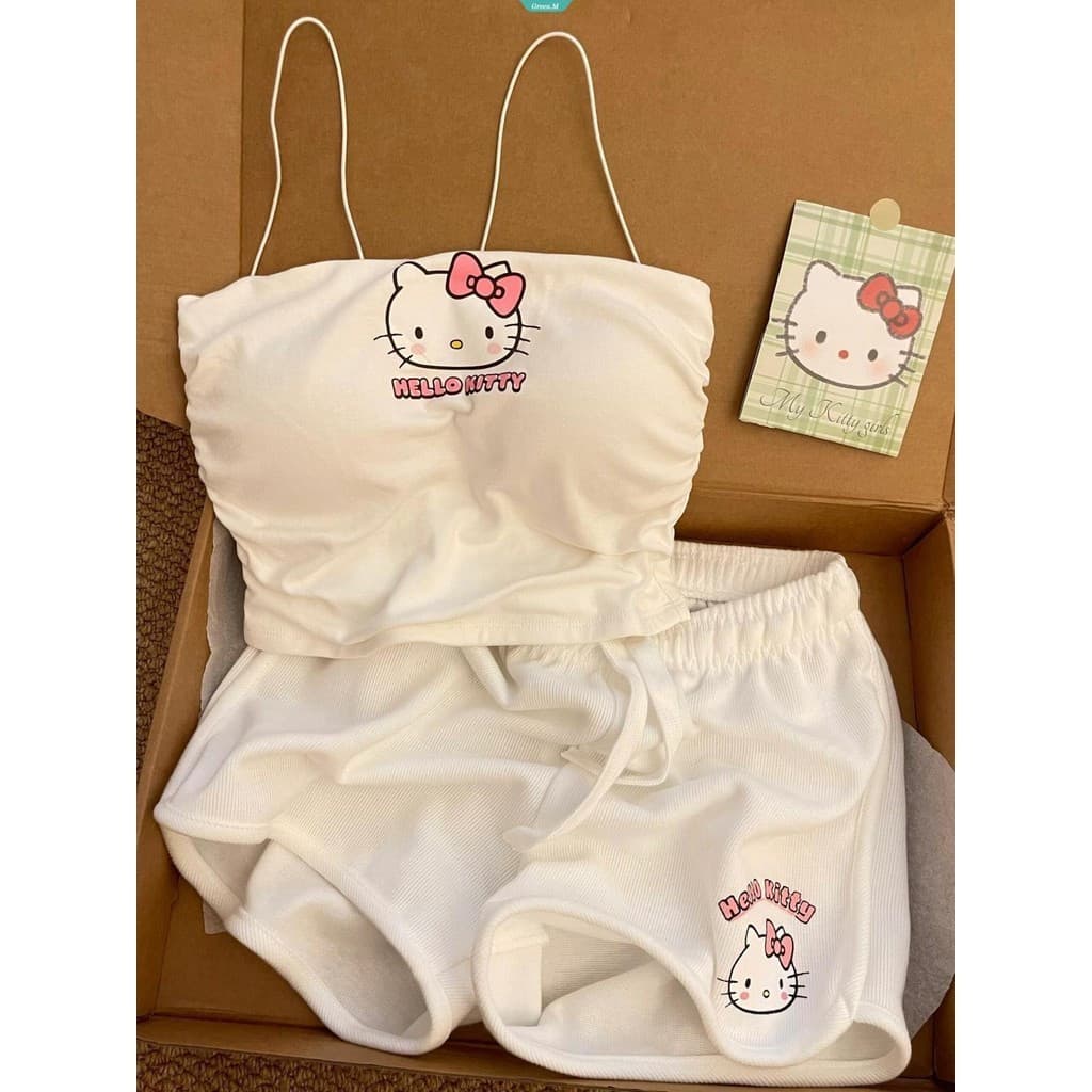 Com Pijamas de Alça Impressos com Almofada de Peito Hello Kitty para Mulheres Verão Novos Shorts Slimming Roupas de Casa