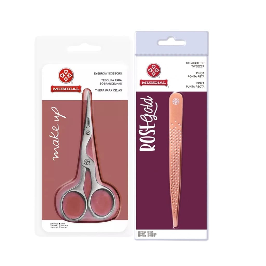 Kit Tesoura BC701 Pinça Rose Gold BC512 Sobrancelha Mundial