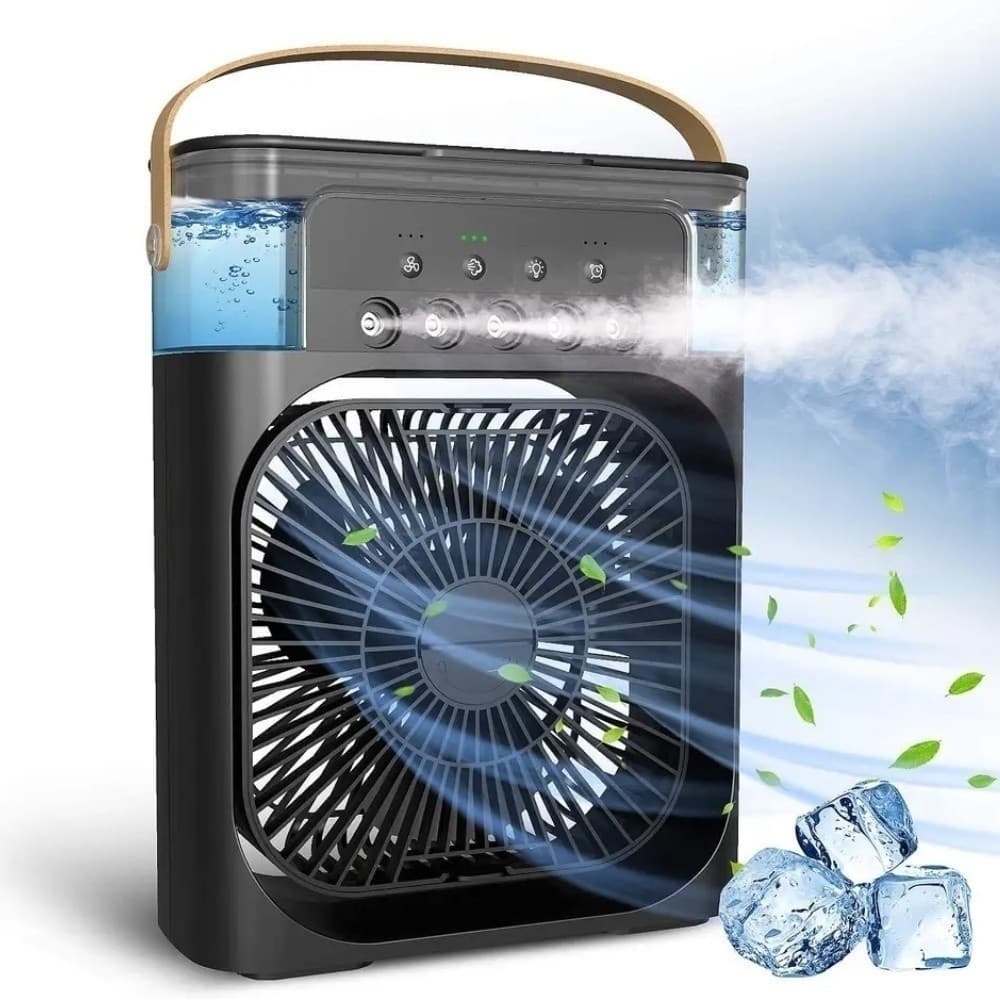 Mini Ar Condicionado Portátil 3 em 1 – Ventilador, Umidificador e LED – USB Tipo-C – Silencioso e Econômico