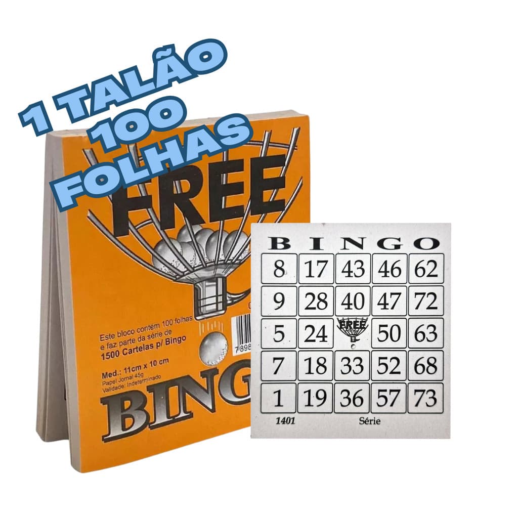 1 Bloco Talão Cartela De Bingo Jogo Recreativo 10x11cm 100 Folhas
