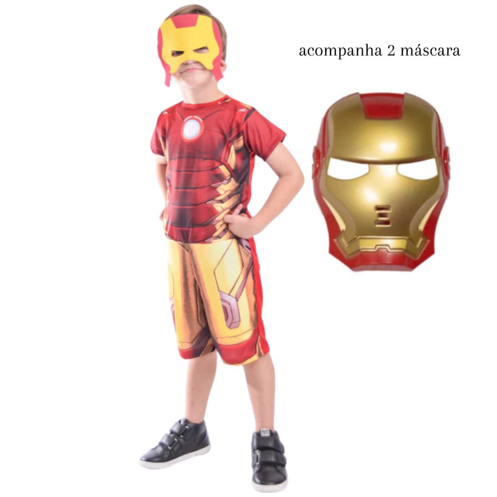 Fantasia Infantil Homem de Ferro Com 2 Máscara Vingadores - Envio Imediato