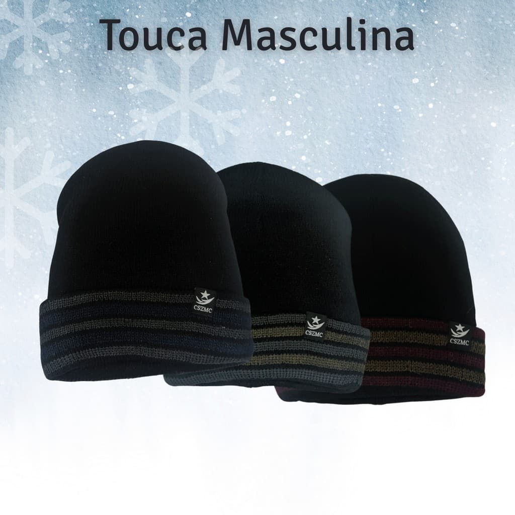 Touca Masculina De Lã Forrada Inverno Térmica Antivento Frio Intenso Casual