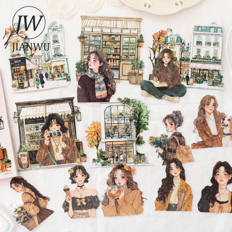 JIANWU Série De Dias Gloriosos Personagem Vintage Café Paisagem Material Colagem Adesivo Criativo DIY Diário Scrapbook P