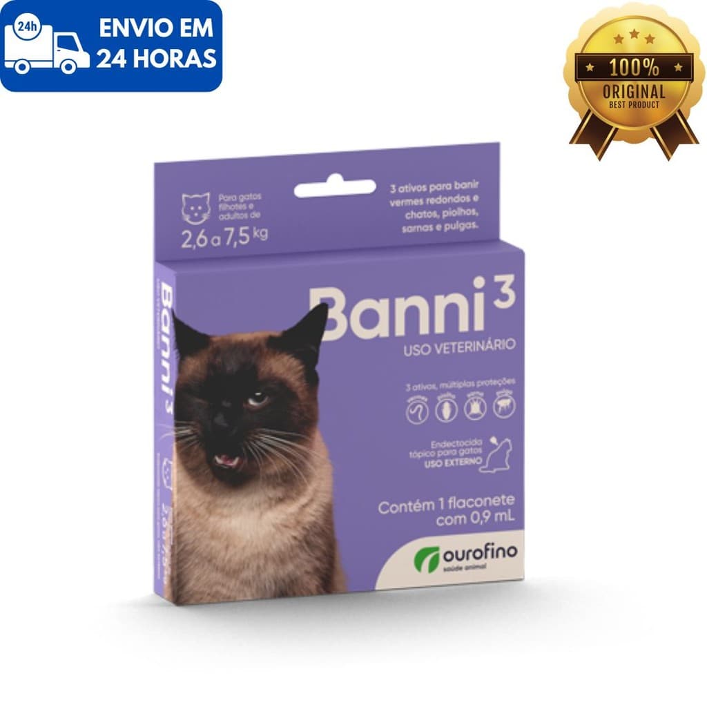 Antipulgas Ourofino Banni 3 para Gatos de 2,6 a 7,5 Kg 1 Pipeta