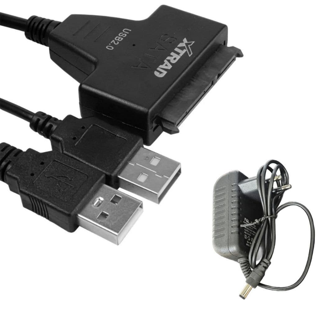 Cabo Conversor HDD Sata Notebook de 2,5 para Dual USB 2.0 Com fonte de Alimentação 12V 2A.