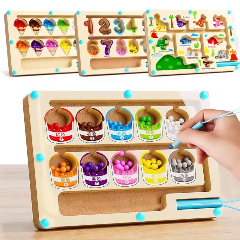 Montessori Jogos De Classificação De Cores Magnéticas Labirinto Placa Caneta Movendo Contas Controle De Madeira Sensoria