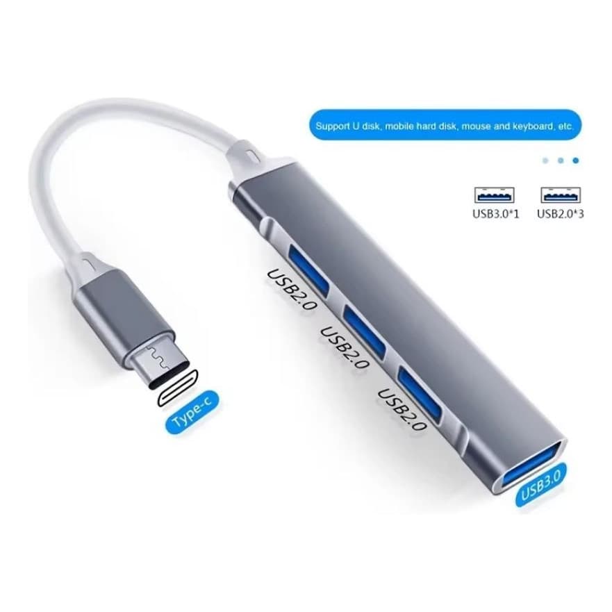 Hub USB Tipo C 4 Portas Adaptador 5Gbps USB 3.0/2.0 para Notebook Celular extensão usb c