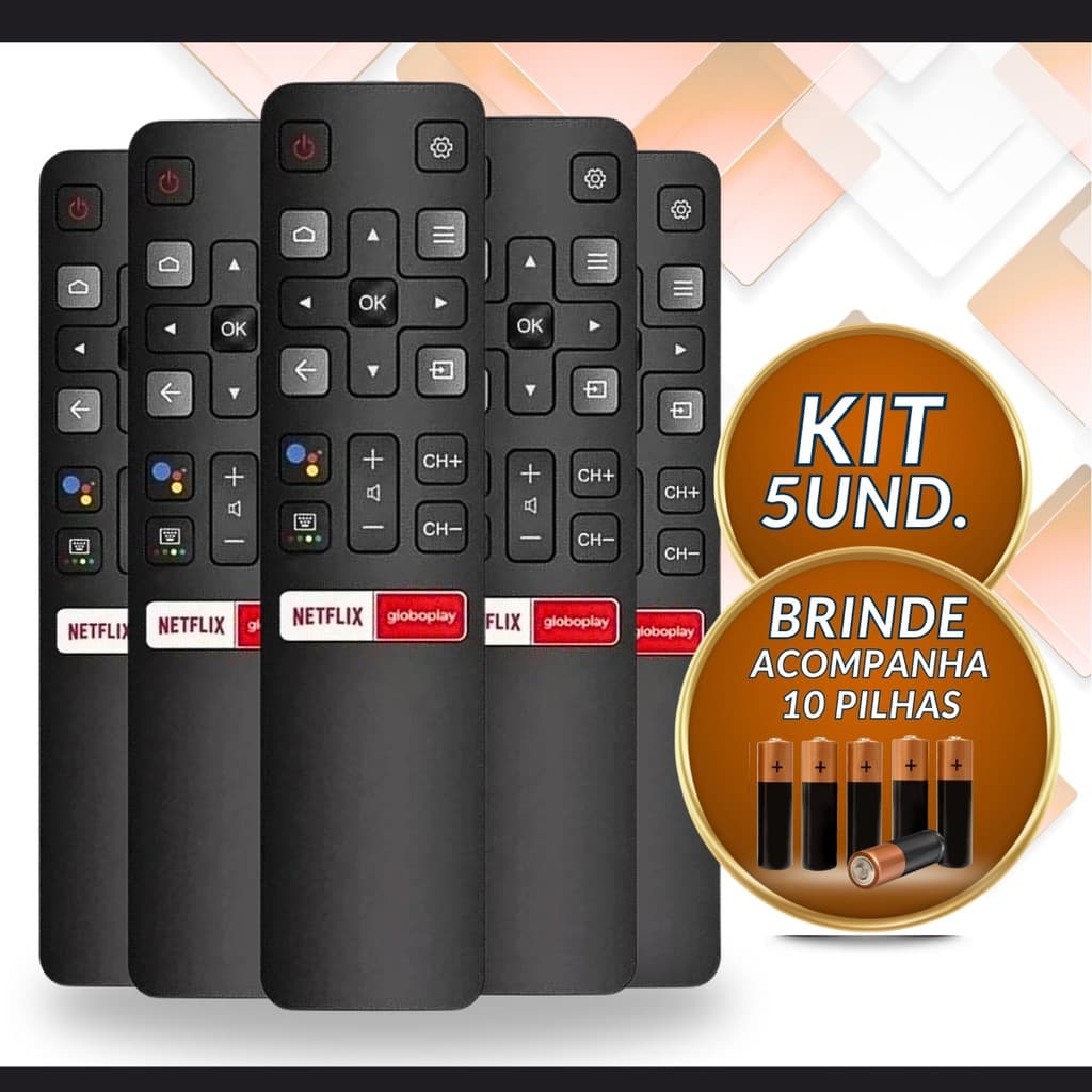 Kit com 5 Controle Remoto Compatível com TCL SEMP Smart TV LCD LED 4K Android