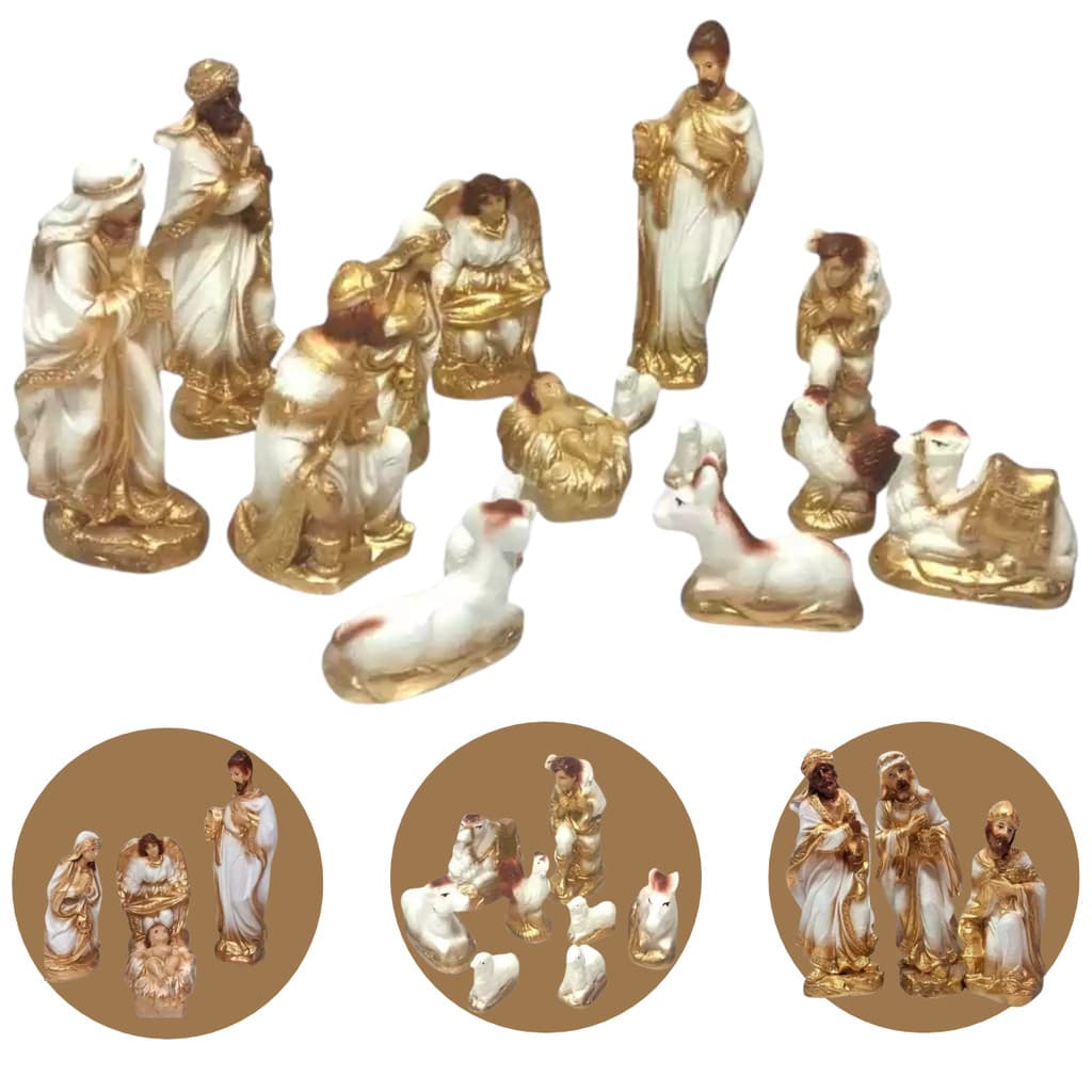 Presépio De Natal Completo Natalino 14 Peças Gesso Com Pó Mármore 20cm