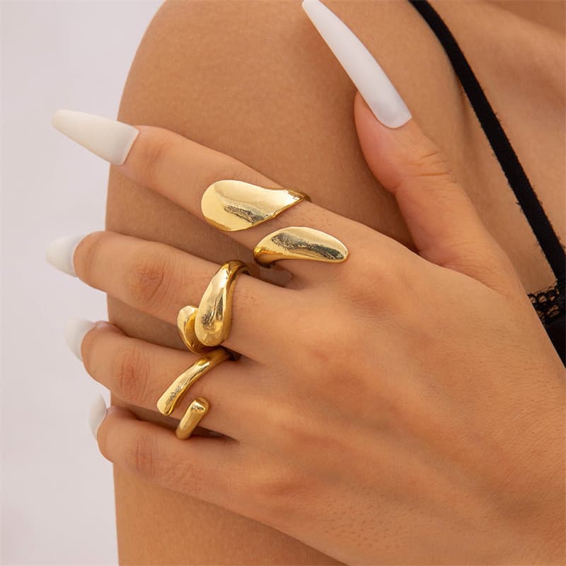 Conjunto De Anel De Onda De Ouro Simples Luxo Geometria Ajustável Anéis De Dedo Feminino Jóias Acessórios De Moda