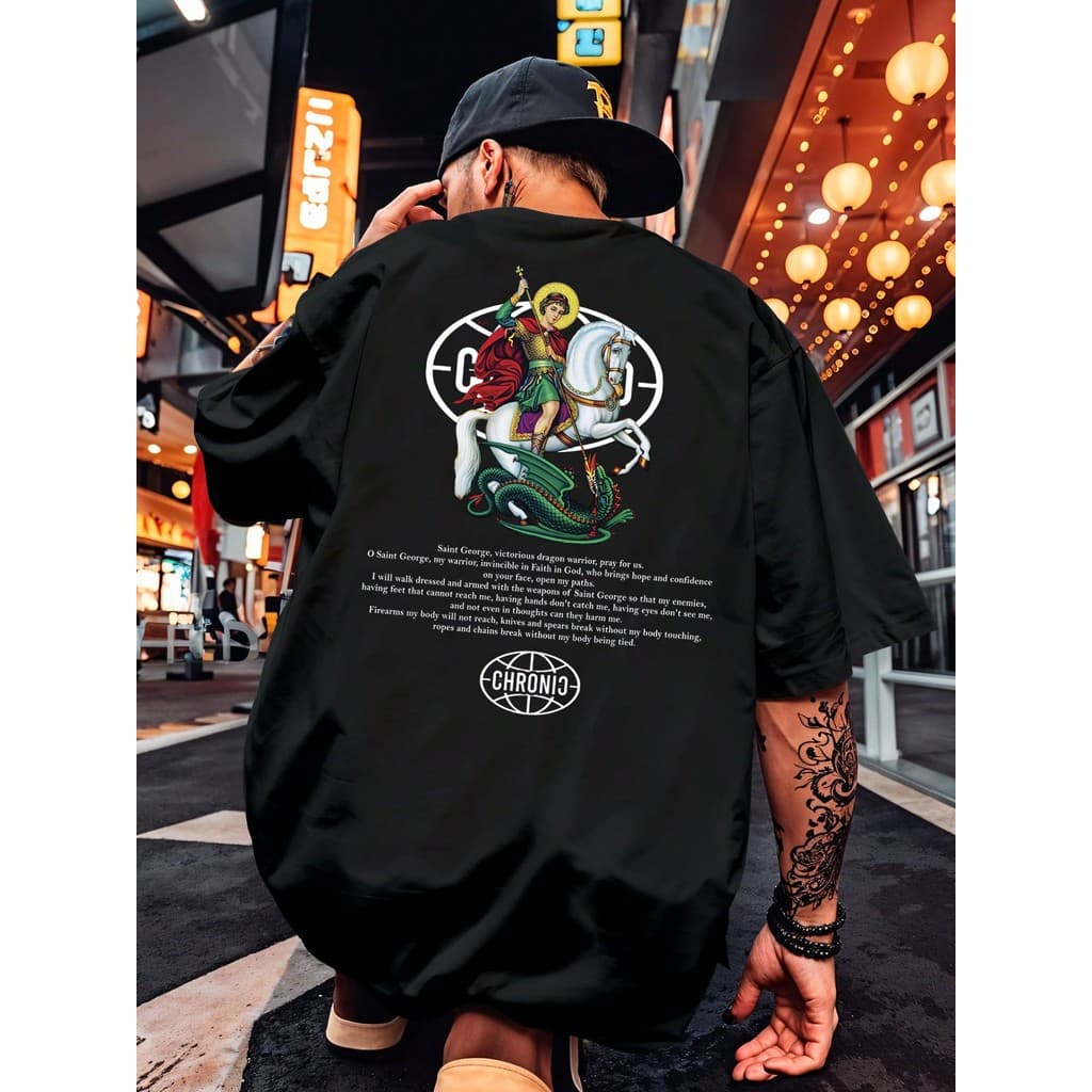 Camiseta Chrnc São Jorge Street Skate Camisa Blusa Unissex Masculino Feminino Streetwear Preto Branco