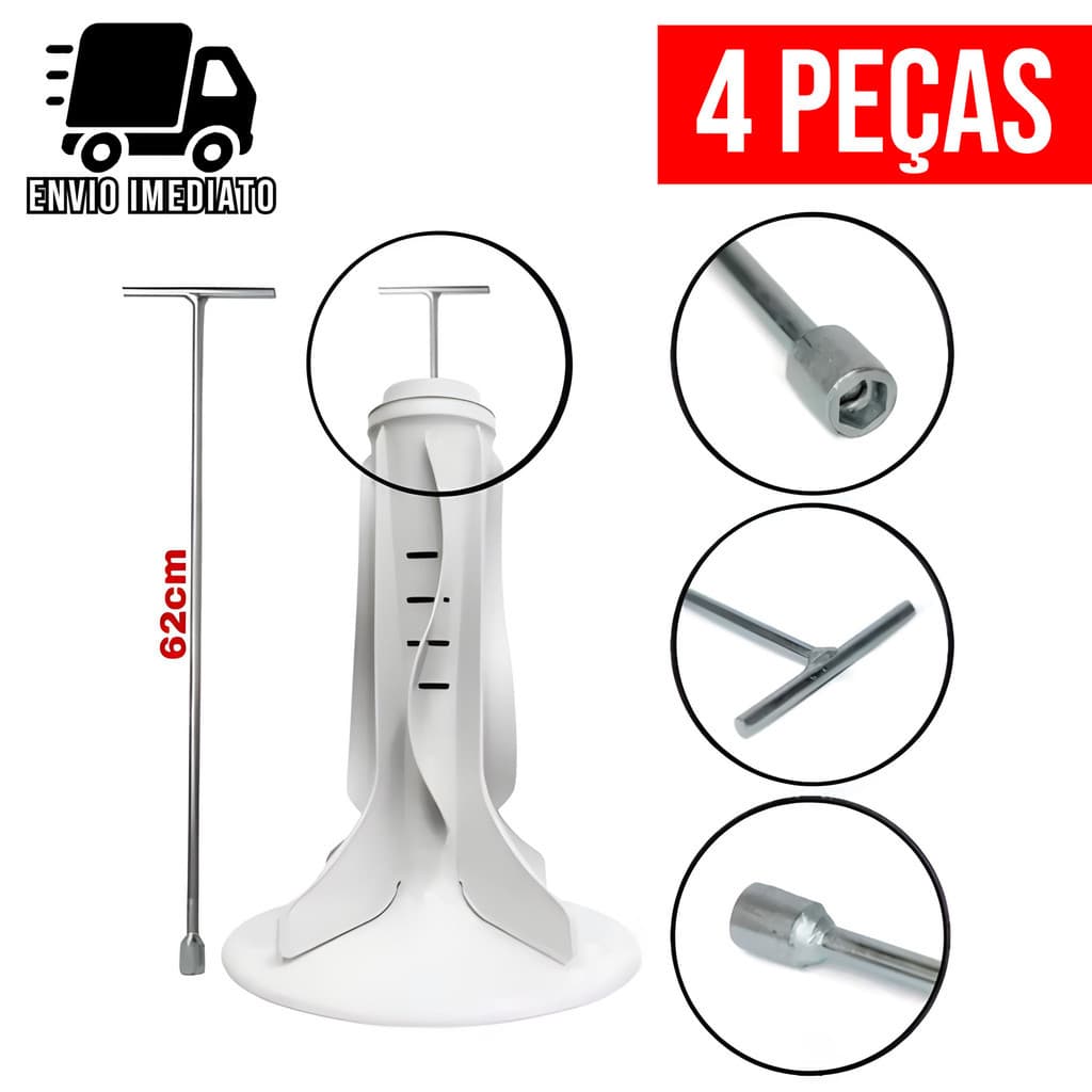 Kit 4 Chave T para Maquina de Lavar 10mm Longa 62cm  Agitador Brastemp Electrolux