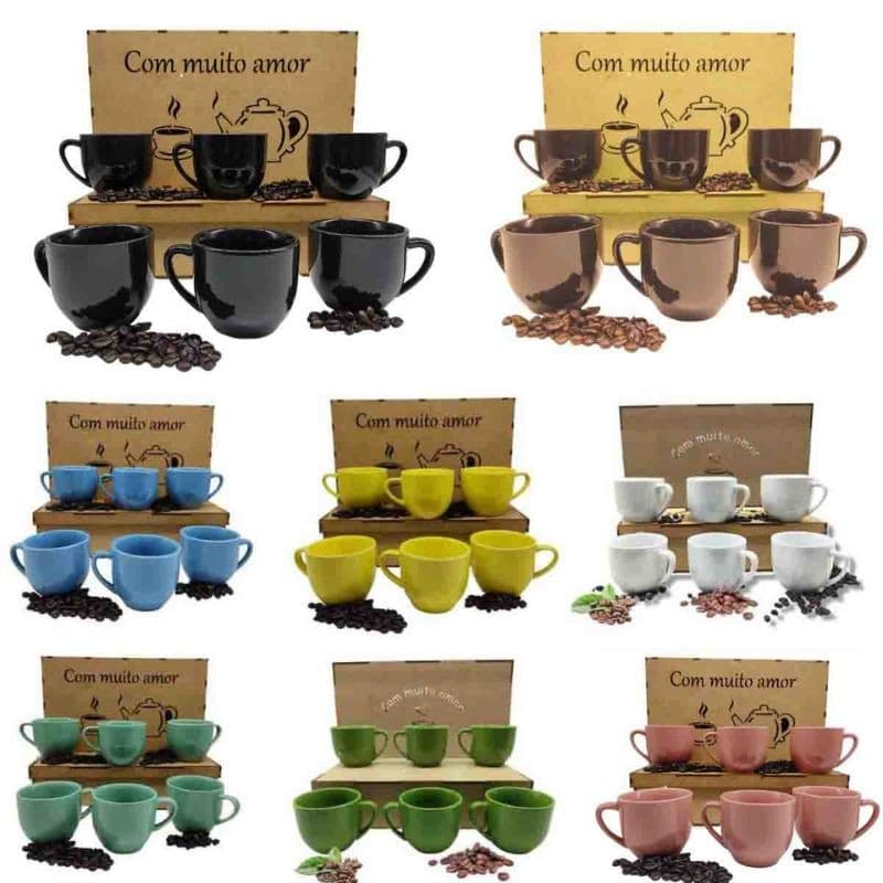 Jogo De Xícaras Para Café - Xícaras Para Café - Jogo De Xicara Com Caixa Decorativa MDF Envio Full