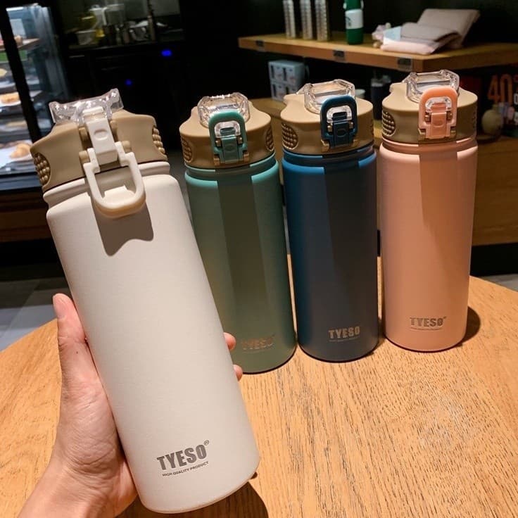 【original TYESO】Copo Térmico De Aço Inoxidável De 530ML/750ML Com Canudo/Garrafa Esportiva 304
