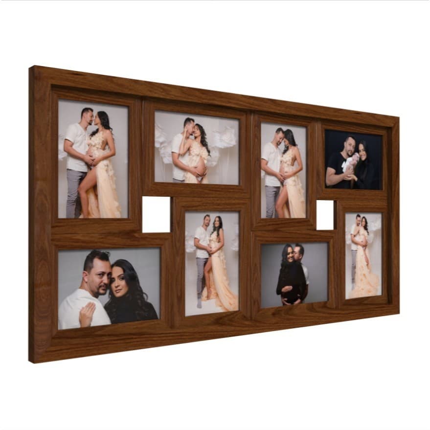 Quadros Decorativos Porta Retrato 8 Fotos Moldura Fotográfica 10x15cm Parede Jatobá