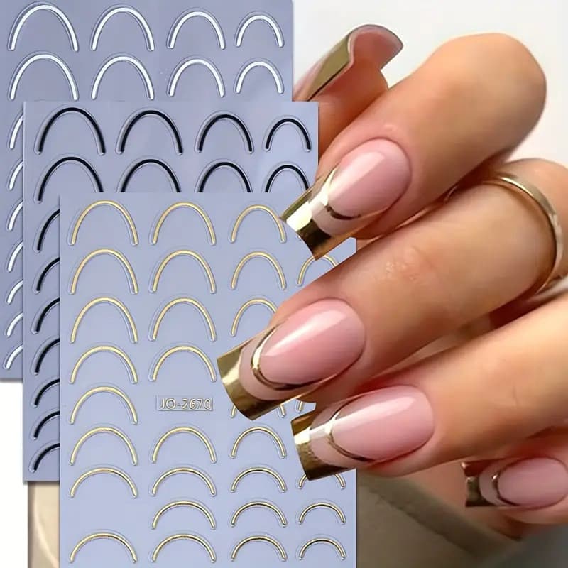 Adesivo De Arte De Unha De Linha Francesa Curvo À Prova D'água Para Unhas
