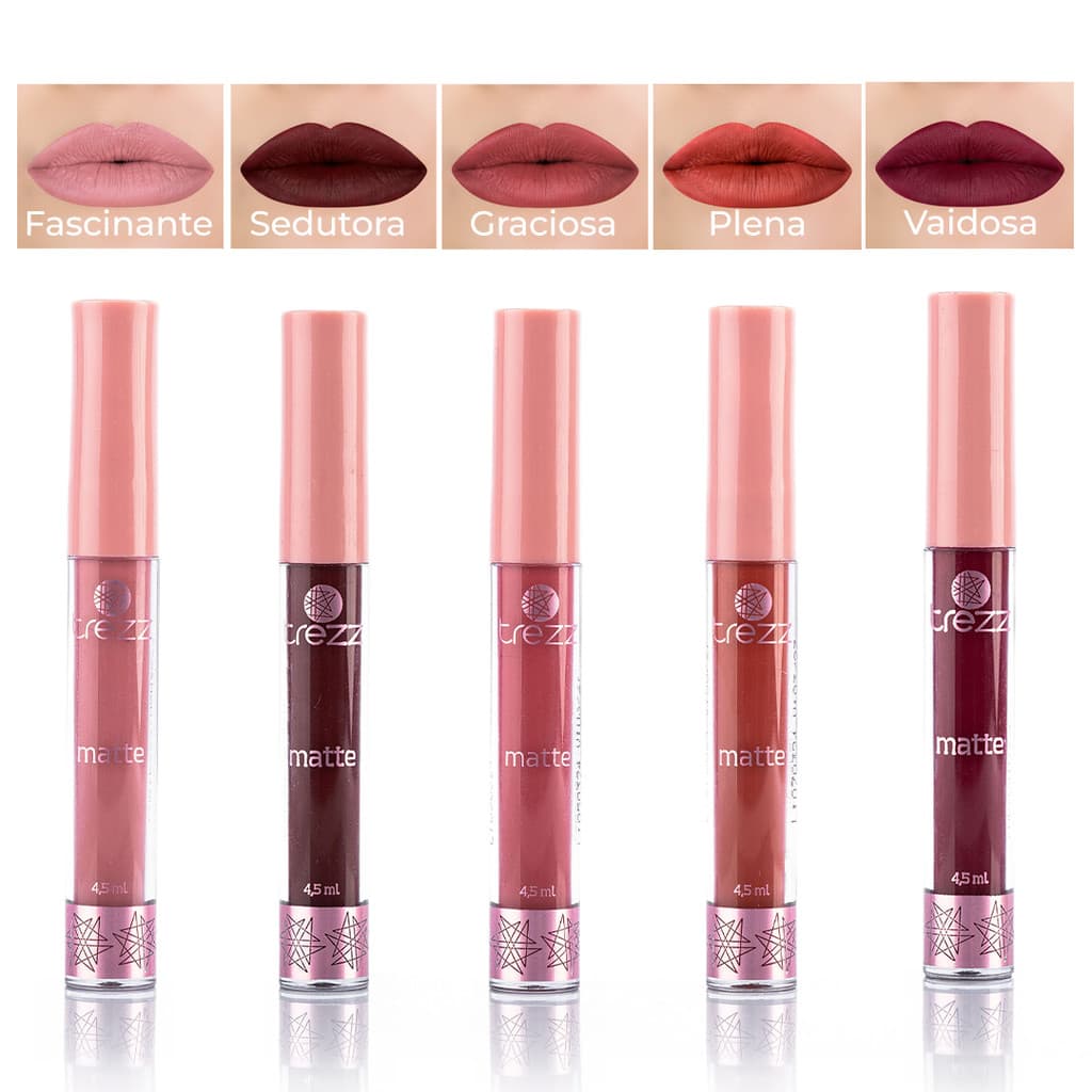 Kit Batons Matte Que Não Ressecam Os Lábios - 5 Cores Incríveis Trezz
