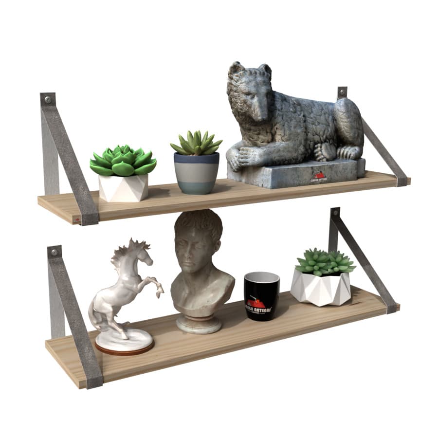 Kit 2 Prateleiras Em Pinus E Alças De Couro 45/60/70/80cm X 20cm resistente
