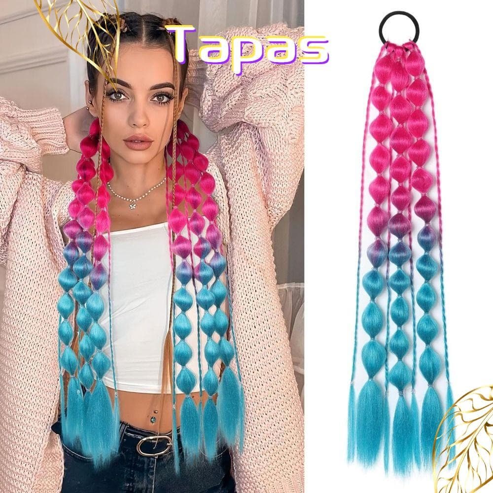 Extensões De Cabelo Coloridas TAPAS , 20 " Para Meninas Extensão De Rabo De Cavalo Bolha EDC Festival Rave Kids
