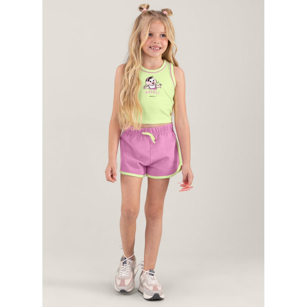 CONJUNTO BRANDILI TURMA DA MÔNICA REGATA CROPPED E SHORTS 4 AO 10