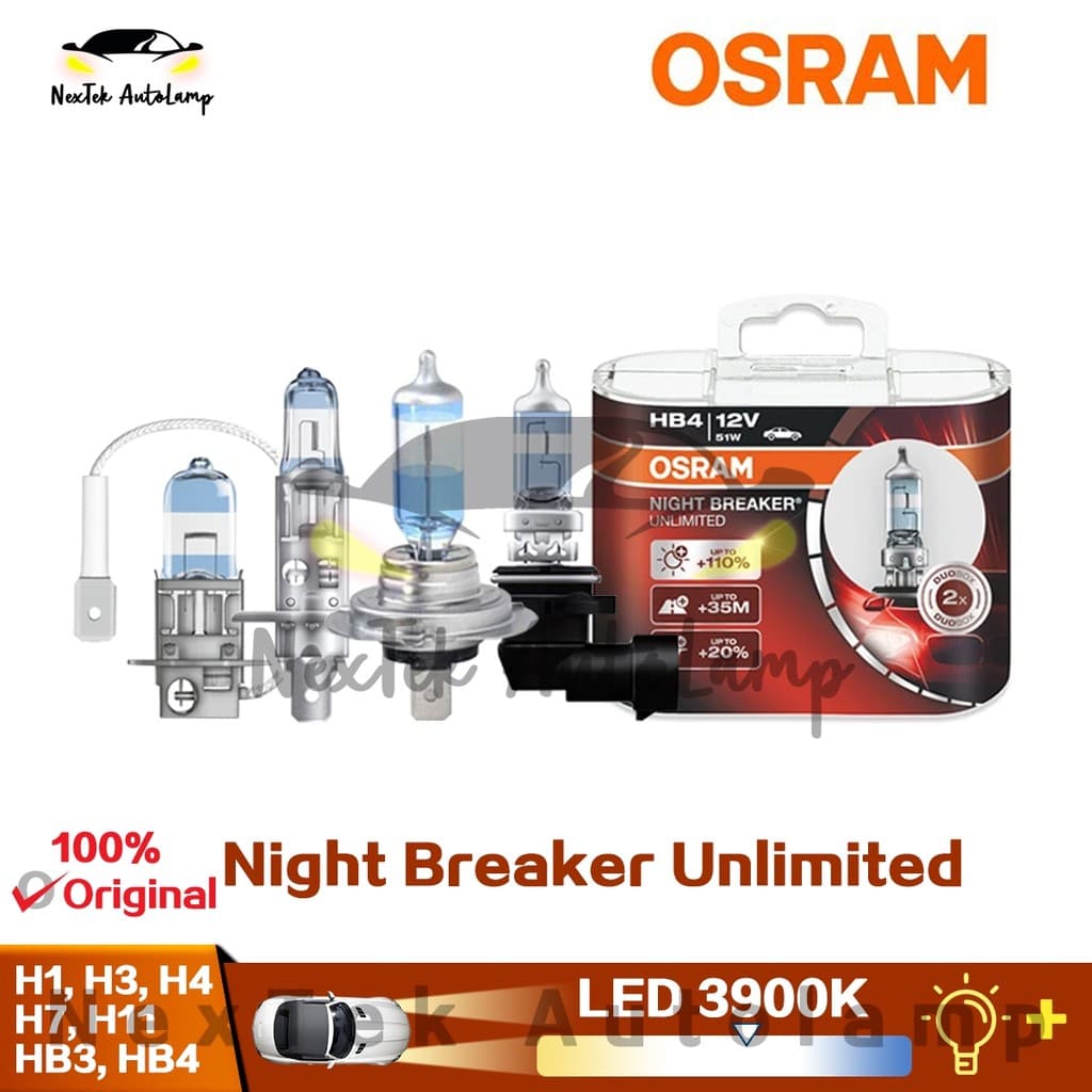 OSRAM NIGHT BREAKER Ilimitado H1 H3 H4 H7 H11 HB3 HB4 12V 55W 60W 3900K Luz Amarela Farol De Halogênio Para Carro Lâmpad