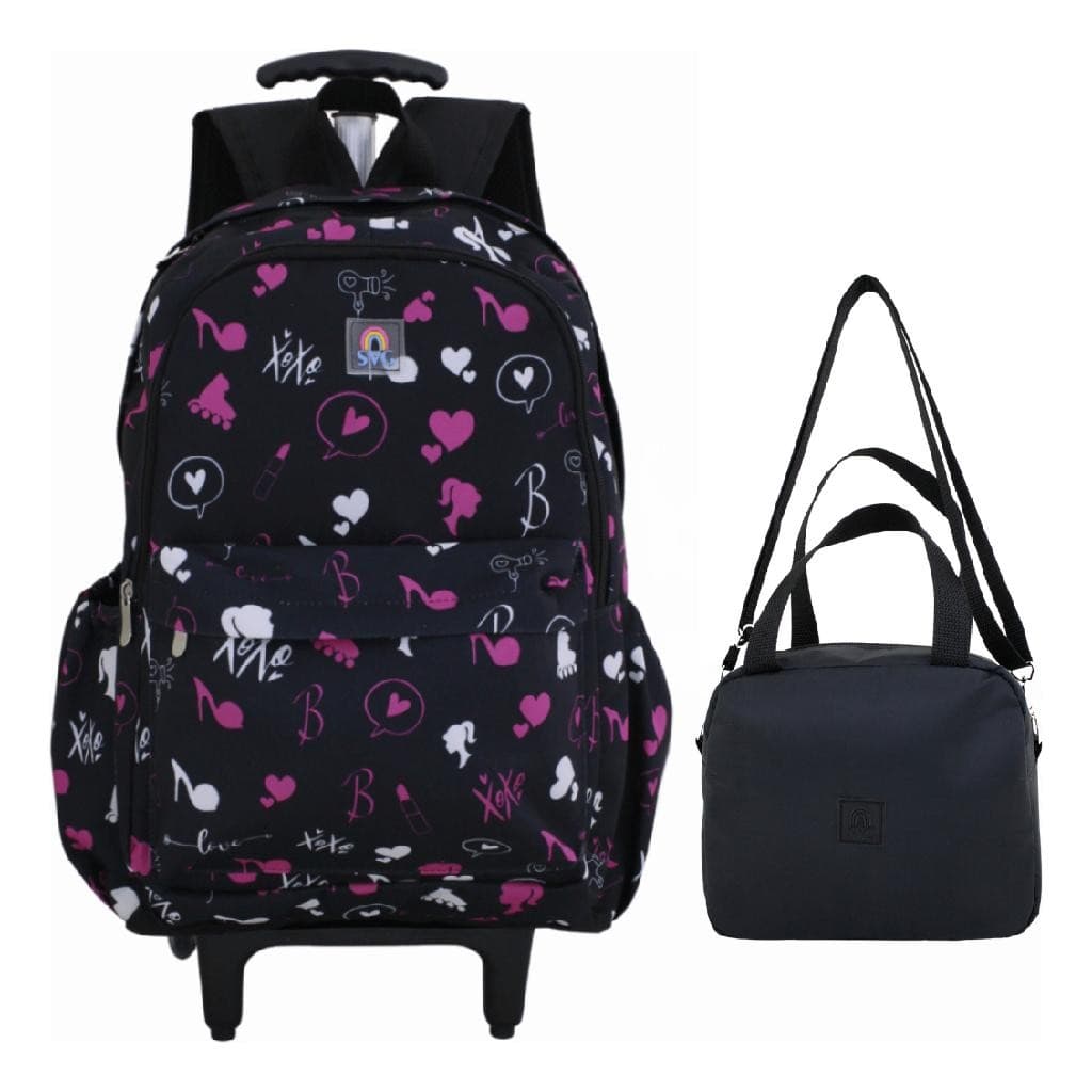 Mochila Boneca Rodinhas Menina Juvenil Escolar Com Lancheira SVG Térmica
