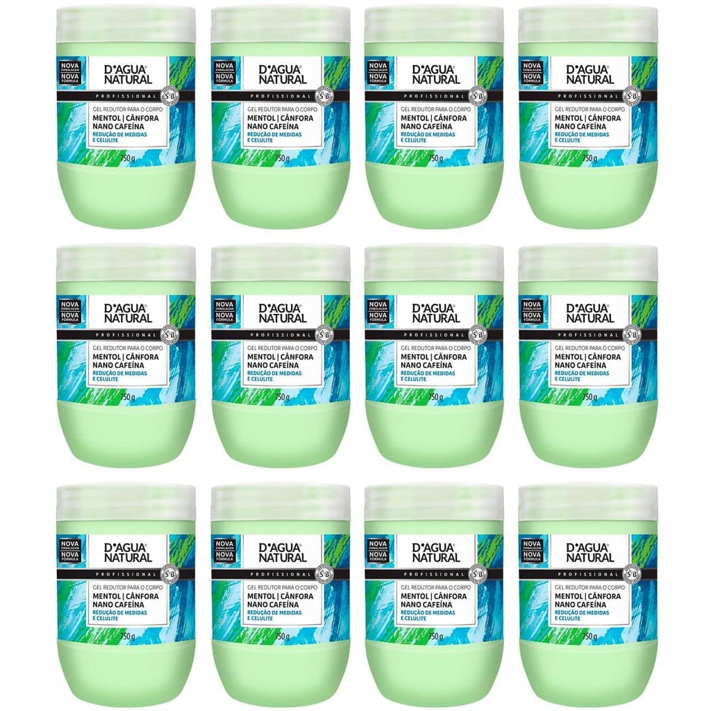 Kit 12 Potes Gel Redutor Dagua Natural Mentol Cânfora Nano Cafeína 750g Redução de Medidas Celulite