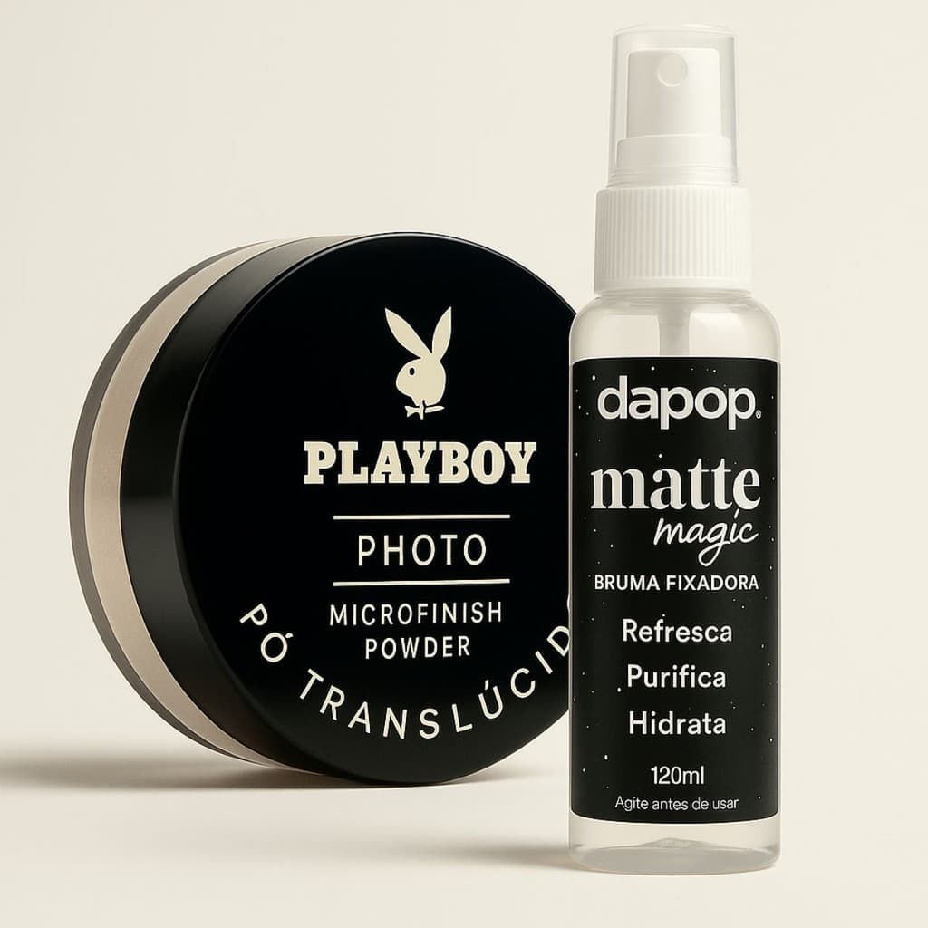 Kit Pó Finalizador Microfinish Playboy + Bruma Fixadora Matte (Dapop ou Miss Rosê)