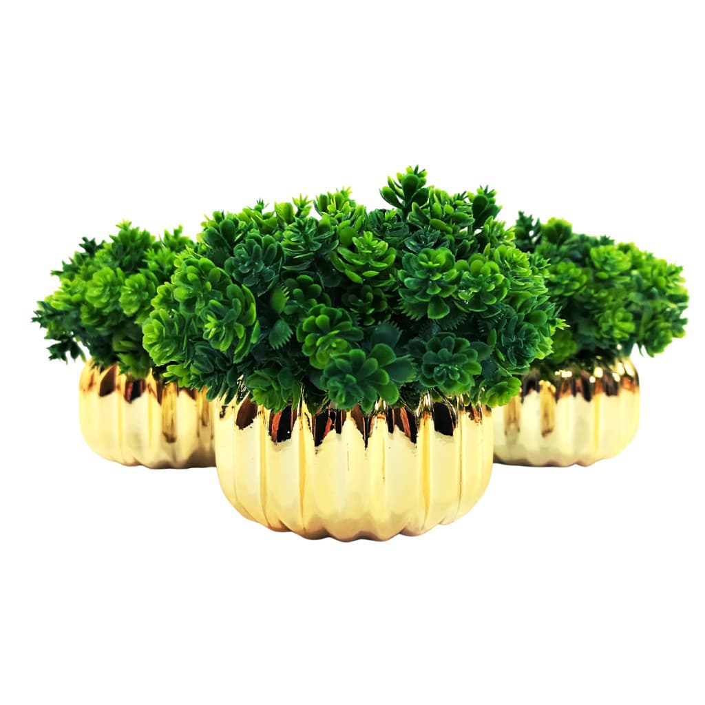 Kit Decorativo Sala Com 3 Mini Vasinhos de Cerâmica + Planta Suculenta Artificial