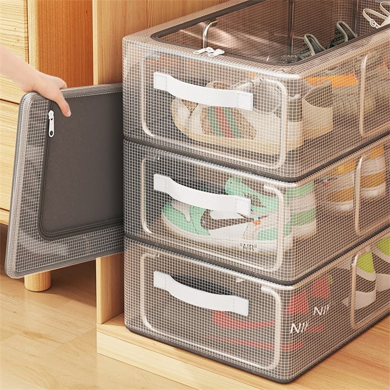 Caixa de armazenamento empilhável para sapatos, caixa de armazenamento transparente multifuncional em concha