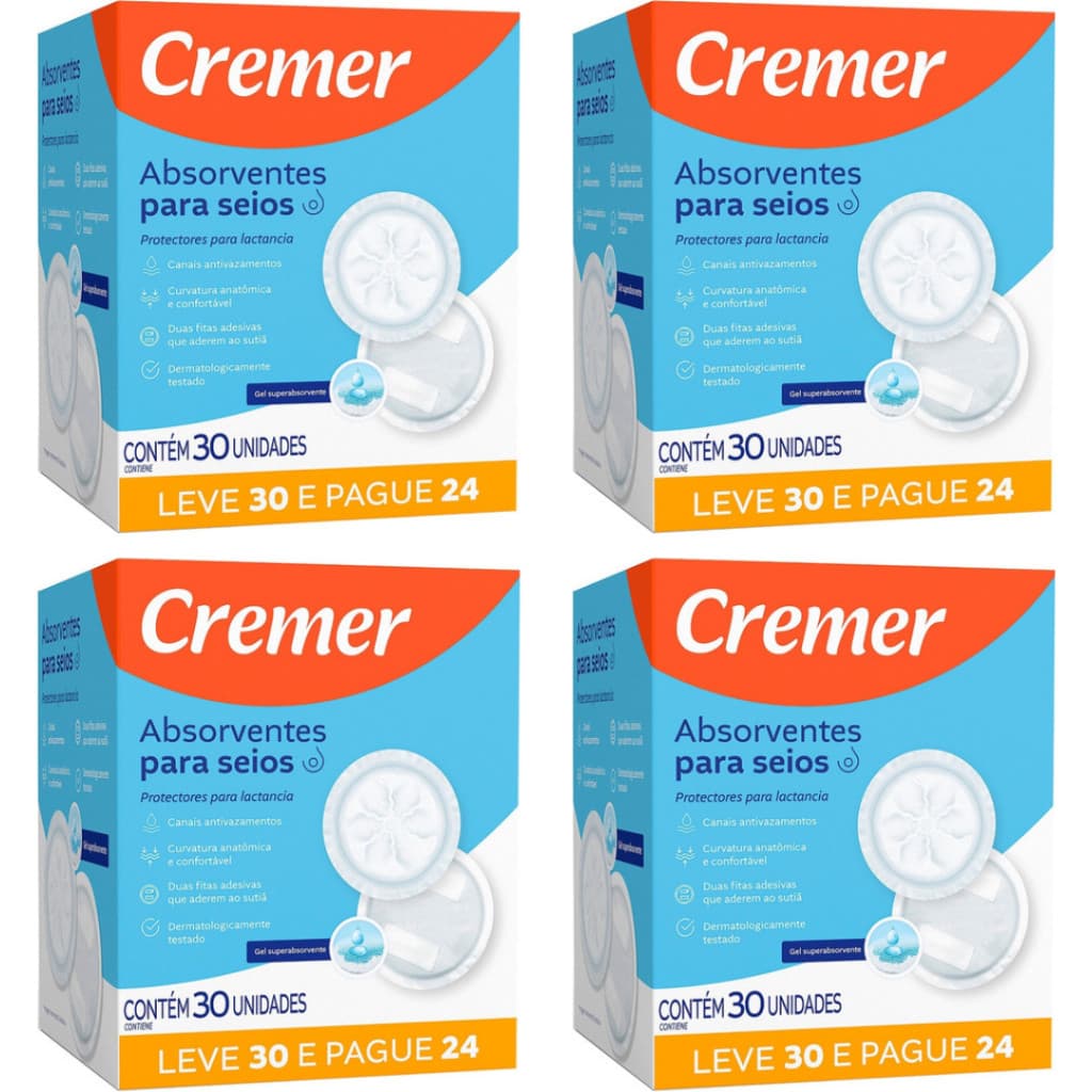 Kit 4 Absorventes para Seios Cremer - 120 Unidades (Economia)