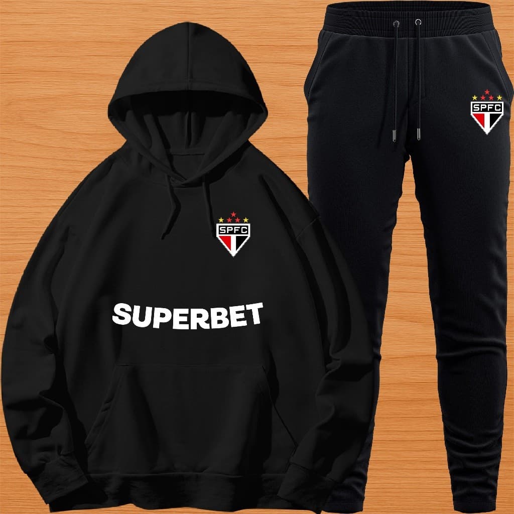 Conjunto Moletom Unissex Adulto Blusa de Frio Canguru e Calça Personalizada Estampa TIMES BRASILEIRO SP
