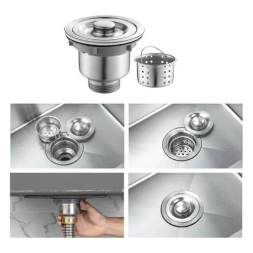 Válvula Pia Cozinha 4 1/2 Inox 304 Com Cesto Removível Ralo-Lucky