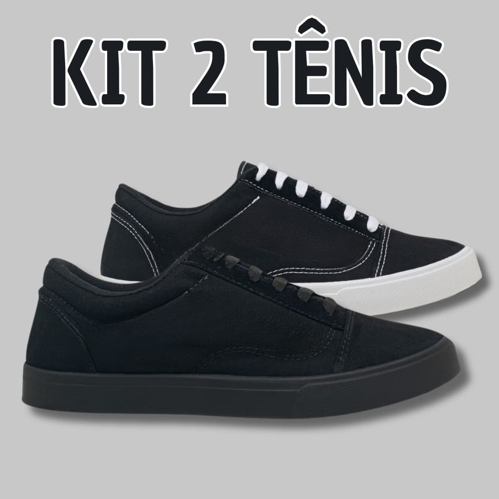 Kit 2 Tênis Feminino Masculino Casual Confortavel Todo Preto Promoção