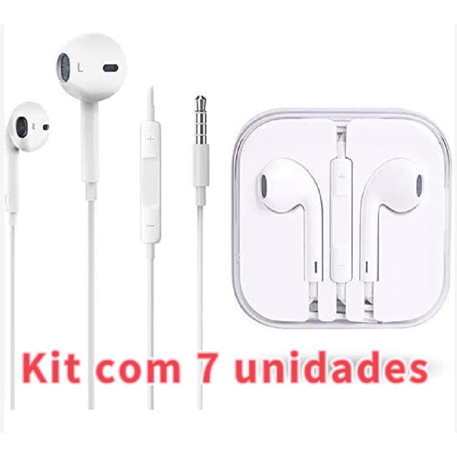 Fone de Ouvido Branco com Fio P2 Compatível com iOS, Android, iPhone, iPad, Celular e Notebook